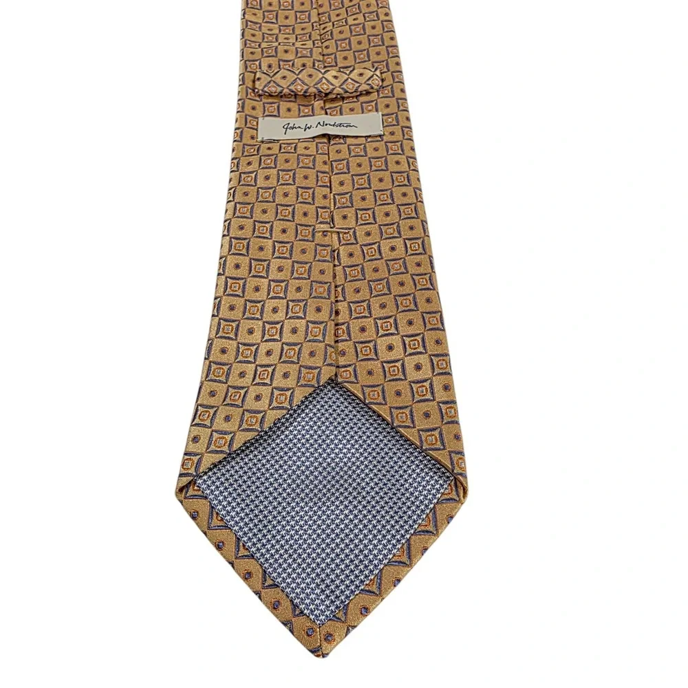 John W Nordstrom Men's Tie Necktie‎ Designer Luxury Peach Orange Blue Geometric